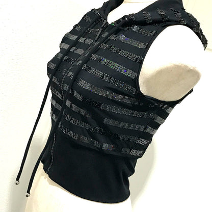 CHANEL Vest Sequin black 19C Zip up Women 38