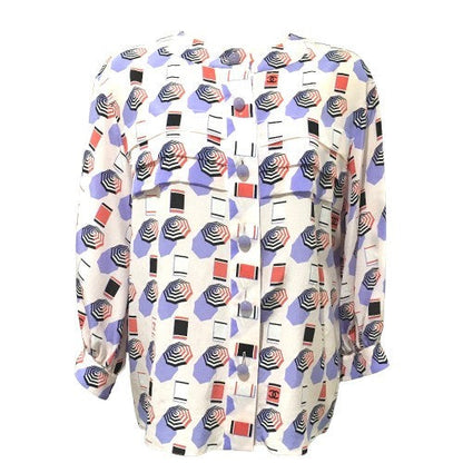 CHANEL Long sleeve shirt P61308 silk Soft pink typex multicolor CCCOCO Mark 19S parasol motif Women 34