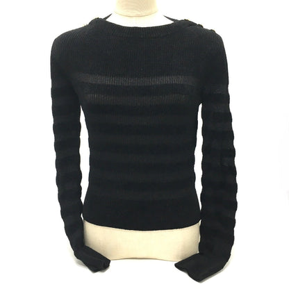 CHANEL sweater P65620 Rayon, Nylon black Border Pattern Bullover Women 34