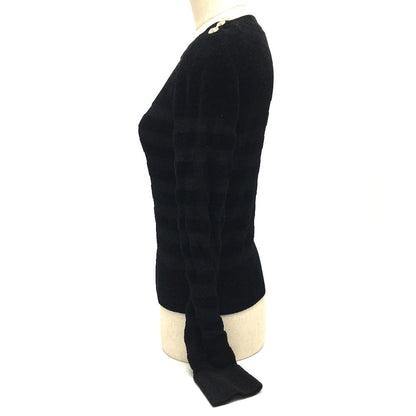 CHANEL sweater P65620 Rayon, Nylon black Border Pattern Bullover Women 34