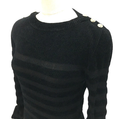 CHANEL sweater P65620 Rayon, Nylon black Border Pattern Bullover Women 34