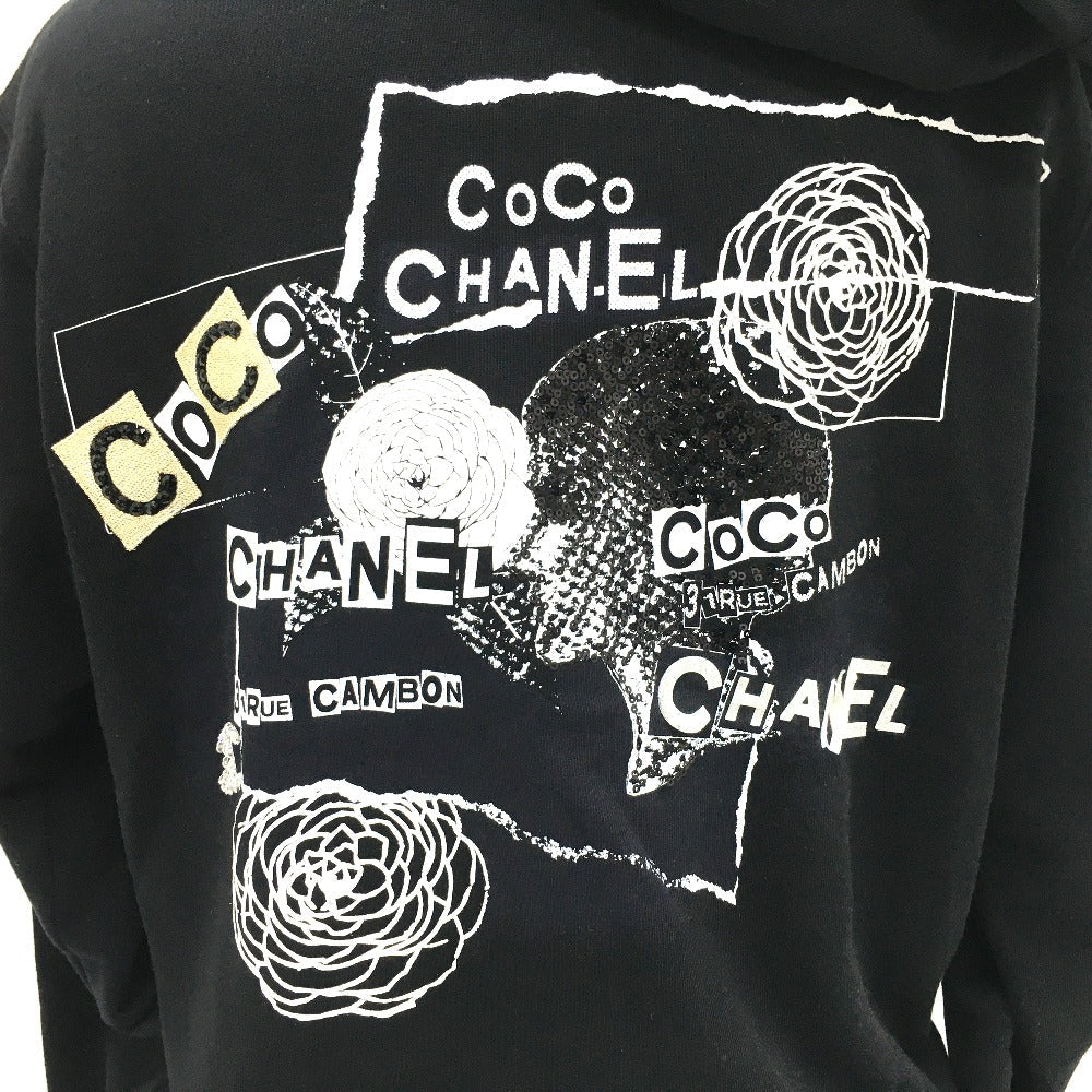 CHANEL Hoodie P63299 Cotton, Sequins black Graffiti CC logo 20P Sweatshirt Long Sleeve Women XS