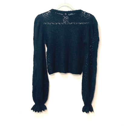 CHANEL knit P75692 Alpaca, Nylon black CC COCO Mark Lace Rhinestone Women 34