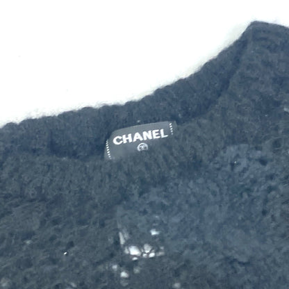 CHANEL knit P75692 Alpaca, Nylon black CC COCO Mark Lace Rhinestone Women 34