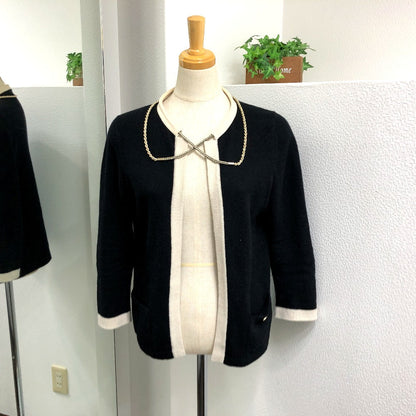 CHANEL cardigan P40668 knit black Bicolor Chain COCO Button Women 38