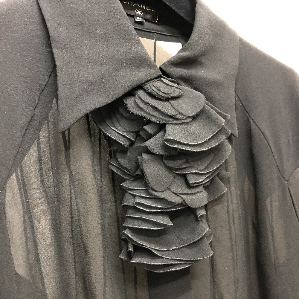 CHANEL blouse P55115 silk black Apparel long sleeve tops See-through Camellia Brooch Women 34