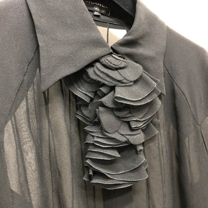CHANEL blouse P55115 silk black Apparel long sleeve tops See-through Camellia Brooch Women 34