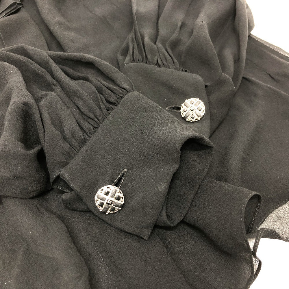 CHANEL blouse P55115 silk black Apparel long sleeve tops See-through Camellia Brooch Women 34