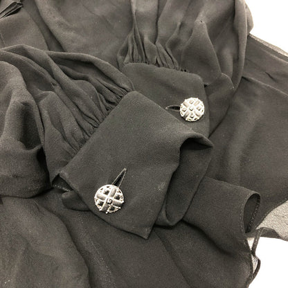 CHANEL blouse P55115 silk black Apparel long sleeve tops See-through Camellia Brooch Women 34