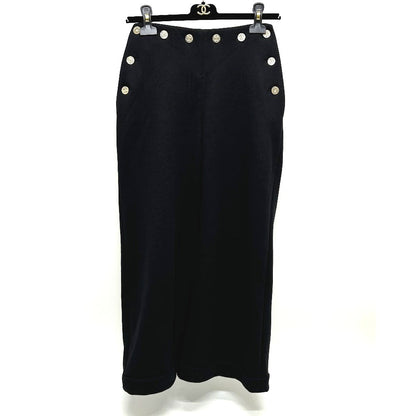 CHANEL Pants P76230 cotton black 24A COCO Mark Button CC Women 34