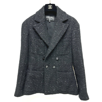 CHANEL Jacket P78012 tweed black 24B Glitter Tweed 34
