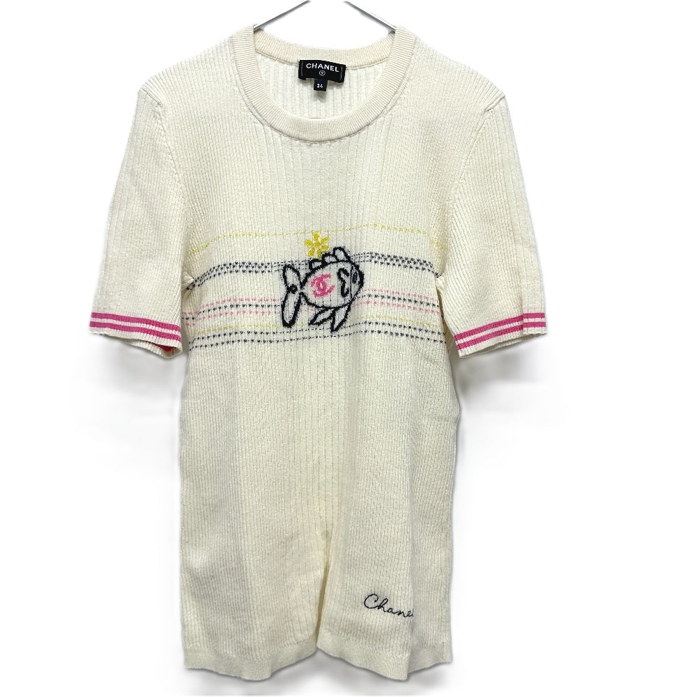 CHANEL Short sleeve T-shirt P78698 cotton white Cruise 2024/25 Collection Fish Design Women 34