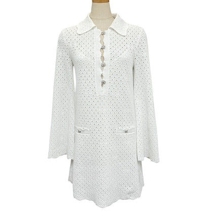 CHANEL one piece P76856K11051 cotton white COCO Mark Clover Lace Women 34