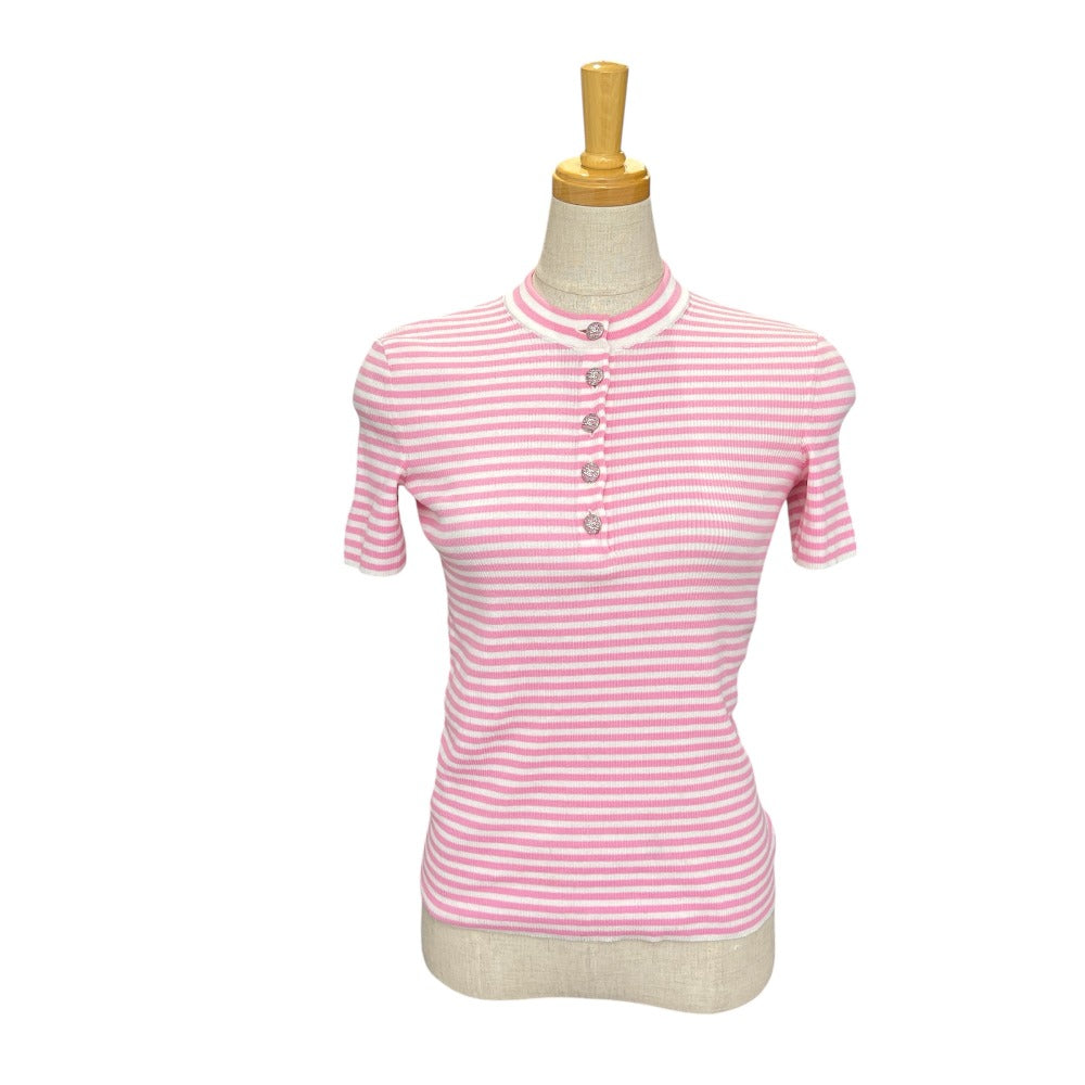 CHANEL Short sleeve shirt P76521K10998 cotton pink border 34