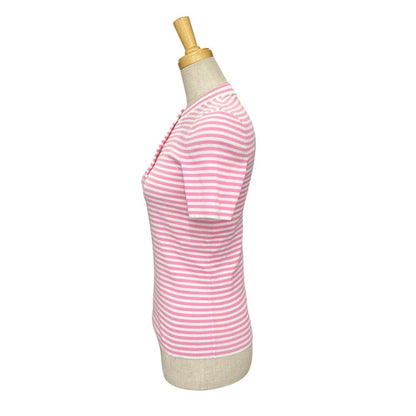 CHANEL Short sleeve shirt P76521K10998 cotton pink border 34