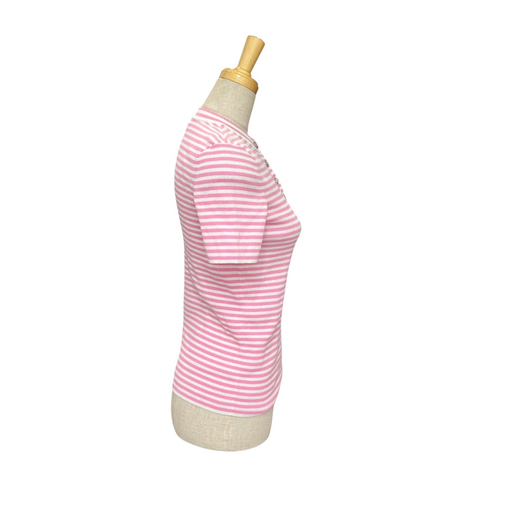 CHANEL Short sleeve shirt P76521K10998 cotton pink border 34