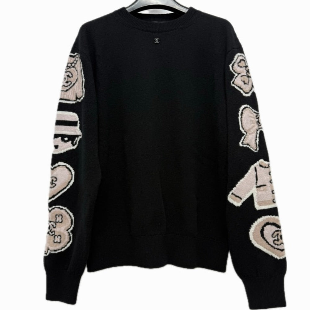 CHANEL sweater P80299 cashmere black 25B Street COCO Mark Ribbon Heart 34