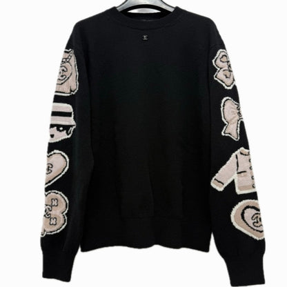 CHANEL sweater P80299 cashmere black 25B Street COCO Mark Ribbon Heart 34
