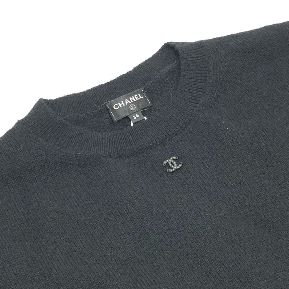 CHANEL sweater P80299 cashmere black 25B Street COCO Mark Ribbon Heart 34
