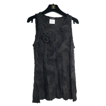 CHANEL camisole cotton black Apparel Sleeveless Camellia motif Women 34