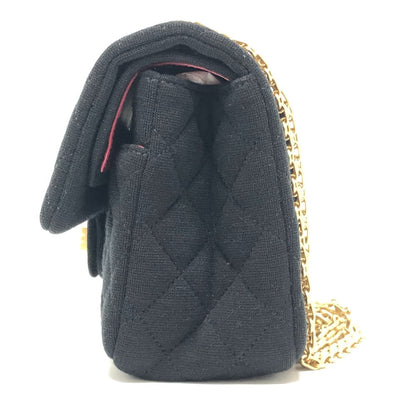 CHANEL Shoulder Bag leather black Matrasse 25 2.55 Coco Chanel message motif