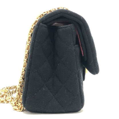 CHANEL Shoulder Bag leather black Matrasse 25 2.55 Coco Chanel message motif