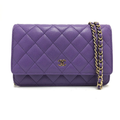 CHANEL Shoulder Bag A33814 Caviar skin purple Long Wallet Purse CCCOCO Mark Matelasse