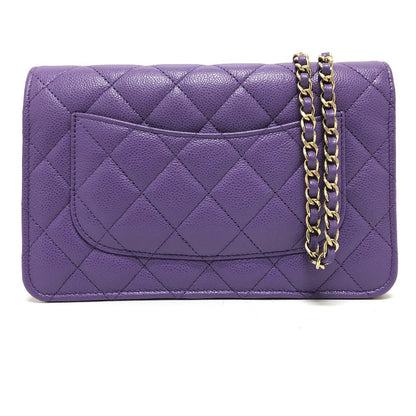 CHANEL Shoulder Bag A33814 Caviar skin purple Long Wallet Purse CCCOCO Mark Matelasse