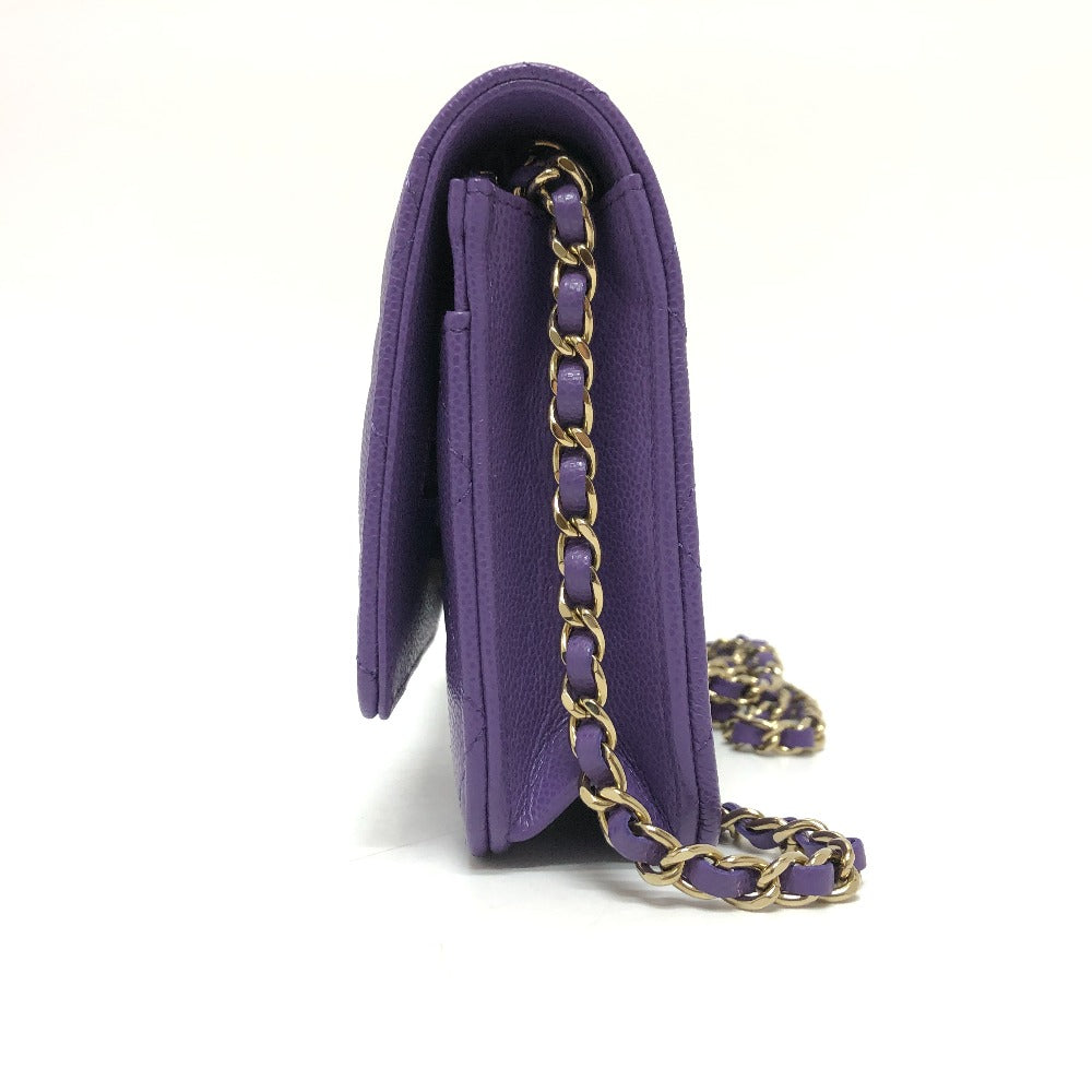 CHANEL Shoulder Bag A33814 Caviar skin purple Long Wallet Purse CCCOCO Mark Matelasse
