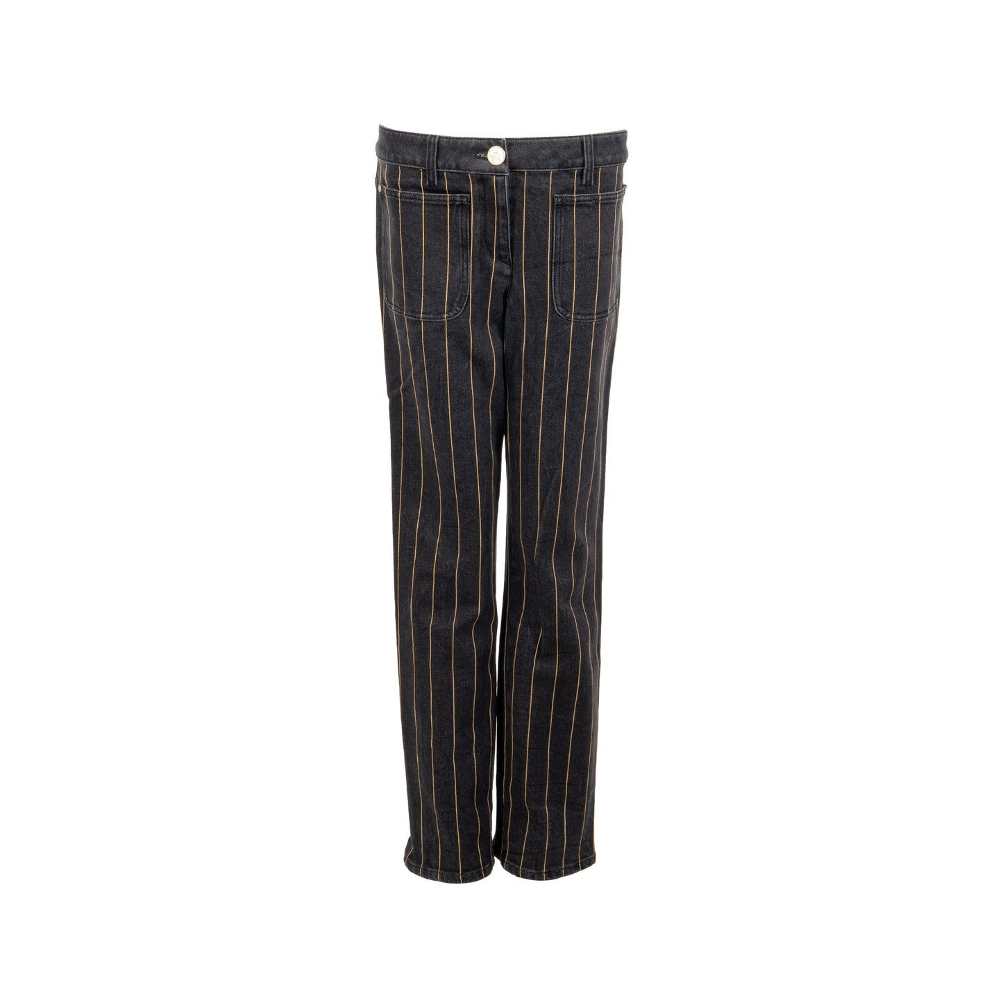 Chanel size 40 gold striped jeans pants cotton/elastane black