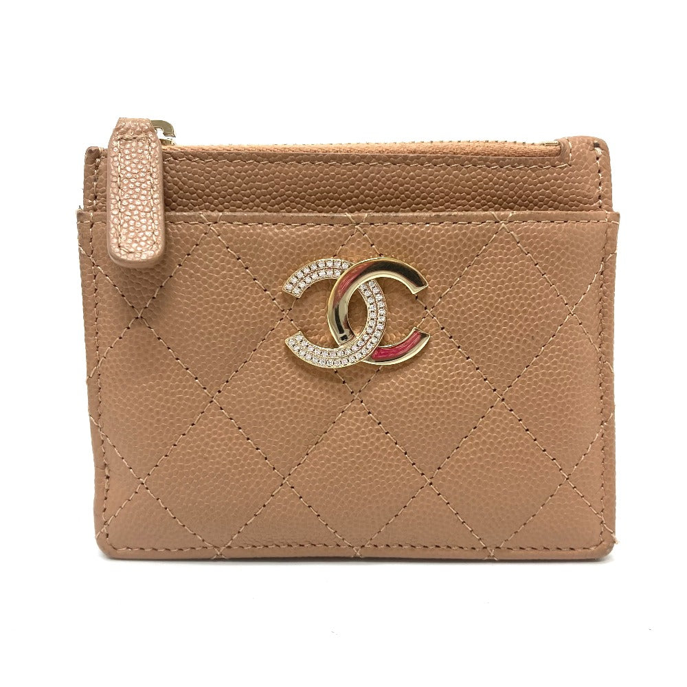 CHANEL Folded wallet Caviar skin beige COCO Mark Matrasse Women