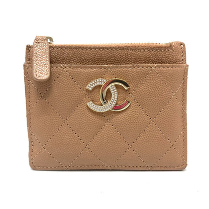 CHANEL Folded wallet Caviar skin beige COCO Mark Matrasse Women