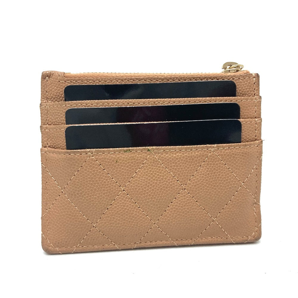 CHANEL Folded wallet Caviar skin beige COCO Mark Matrasse Women