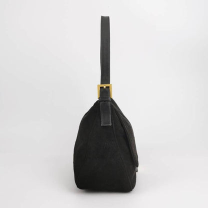 Fendi Mamma Baguette Black Suede Leather Red Buckle