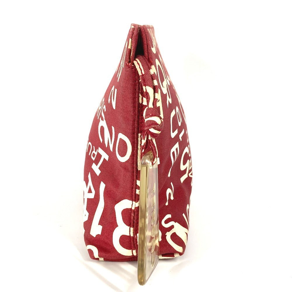 CHANEL Pouch canvas Red Bysy line logo Women