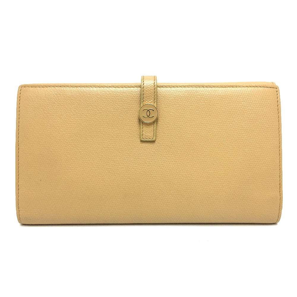 CHANEL Folded wallet leather beige COCO Button Women