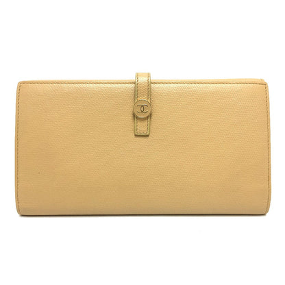 CHANEL Folded wallet leather beige COCO Button Women
