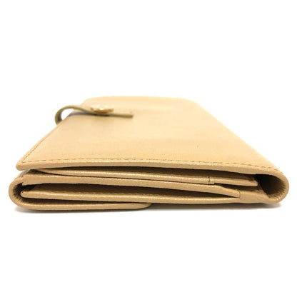 CHANEL Folded wallet leather beige COCO Button Women