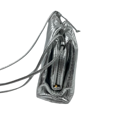 Bottega Veneta Pouch Mini Silver Lambskin Leather Tree Trunk pattern