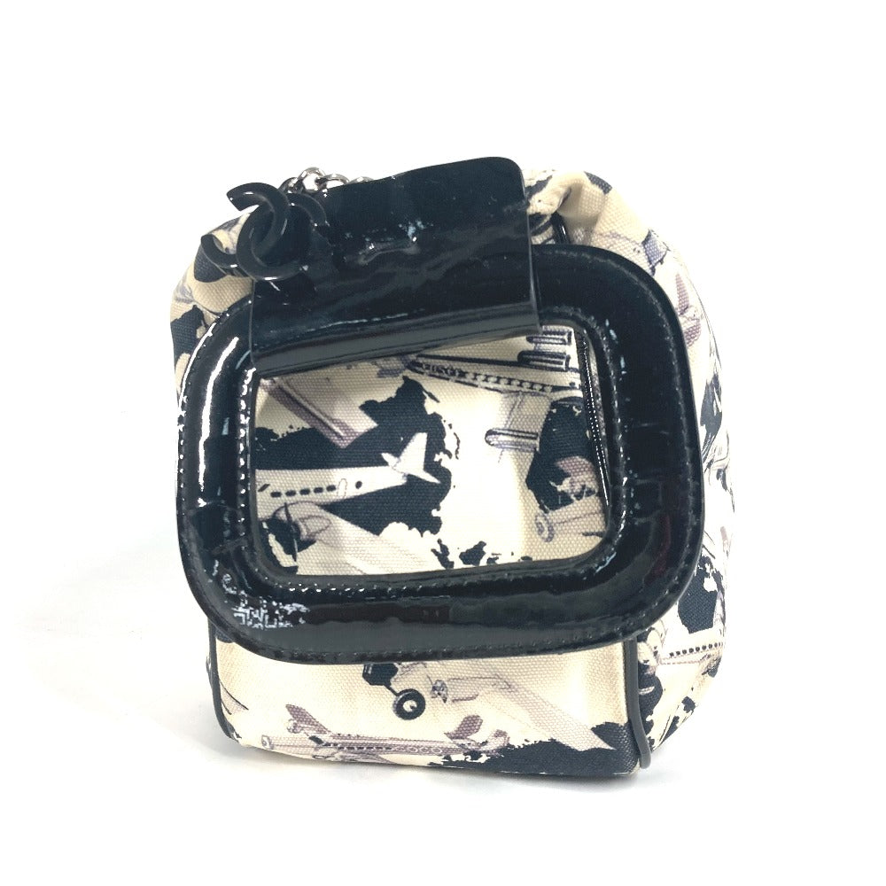 CHANEL Handbag Canvas, enamel black logo airplane Airline Women