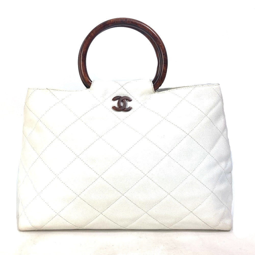CHANEL Handbag Caviar skin white Matrasse quilting CC COCO Mark Women