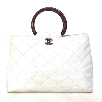 CHANEL Handbag Caviar skin white Matrasse quilting CC COCO Mark Women
