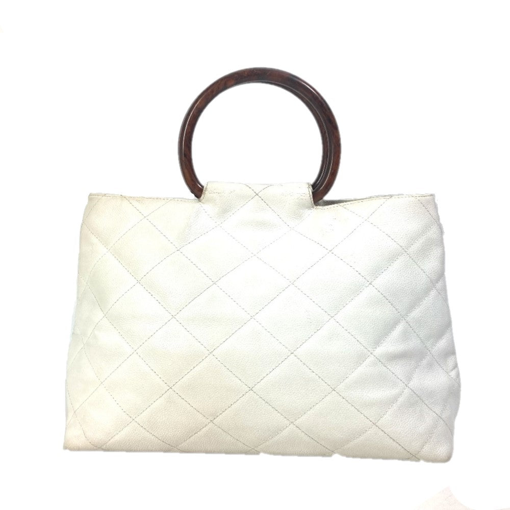 CHANEL Handbag Caviar skin white Matrasse quilting CC COCO Mark Women