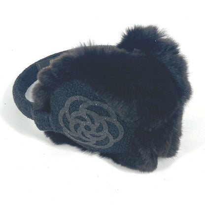 CHANEL Earmuff fur black ear warmers Camellia Stone CC COCO Mark logo Women
