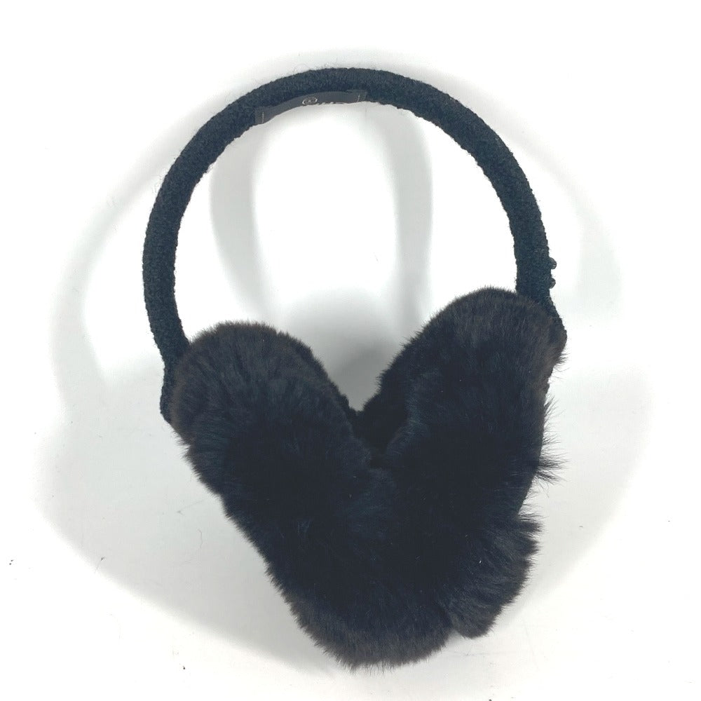 CHANEL Earmuff fur black ear warmers Camellia Stone CC COCO Mark logo Women