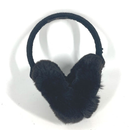 CHANEL Earmuff fur black ear warmers Camellia Stone CC COCO Mark logo Women
