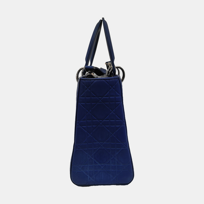 Lady Dior Medium Royal Blue Engraved Cannage Pattern Silver Hardware 2013
