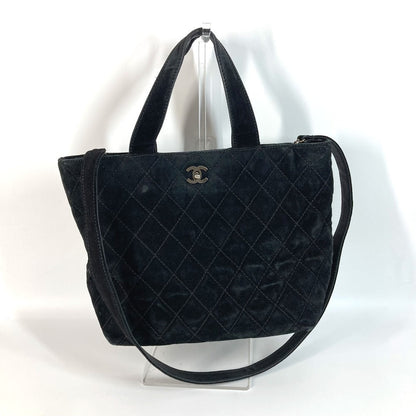 CHANEL Tote Bag suede black Matrasse quilting CC COCO Mark Turnlock