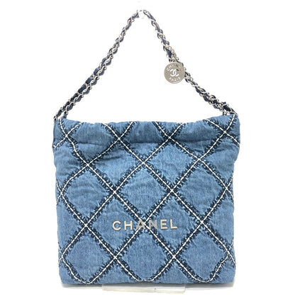 CHANEL Shoulder Bag AS3260 denim blue Chanel 22 Matelasse with medal charm