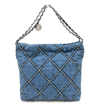 CHANEL Shoulder Bag AS3260 denim blue Chanel 22 Matelasse with medal charm